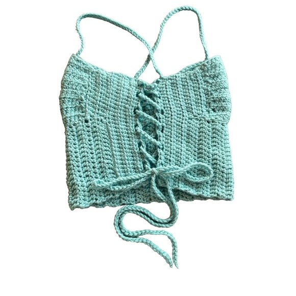 handmade crochet top coachella boho beach festival cottage halter bra - Picture 3 of 6